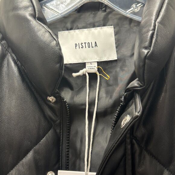 Pistola Callista Black Convertible Faux Leather Puffer Jacket Cost Vest S NEW - Picture 6 of 11